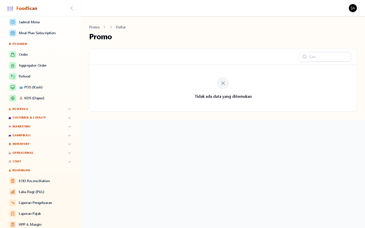 Engine promo lengkap: diskon persentase, flat amount, buy-one-get-one (BOGO), bundle pricing, free delivery. Setiap promo punya syarat: minimum order, maksimum diskon, user spesifik (first-order, member tier), tanggal berlaku, dan kuota pemakaian. Support stackable rules dengan prioritas.